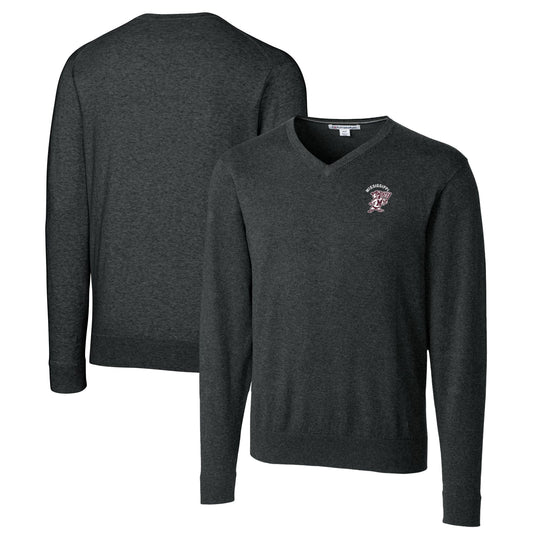 Men's Cutter & Buck Heather Charcoal Mississippi State Bulldogs Lakemont Tri-Blend Big & Tall V-Neck Pullover Sweater