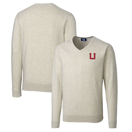 Men's Cutter & Buck Oatmeal Utah Utes Lakemont Tri-Blend Big & Tall V-Neck Pullover Sweater