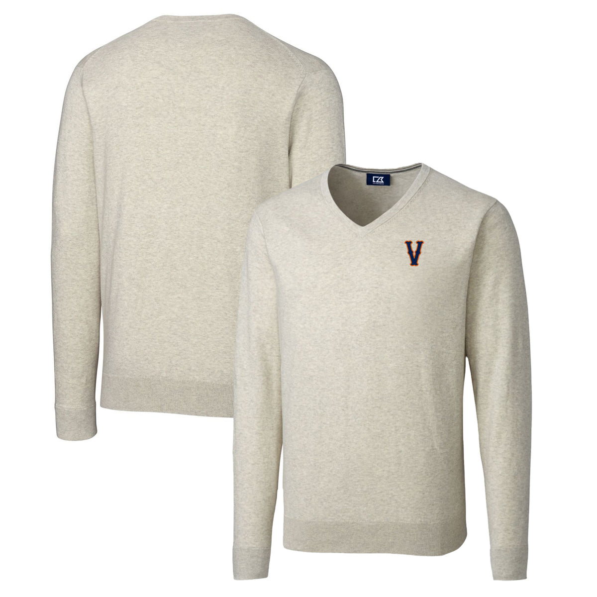 Men's Cutter & Buck Oatmeal Virginia Cavaliers Vintage Lakemont Tri-Blend Big & Tall V-Neck Pullover Sweater