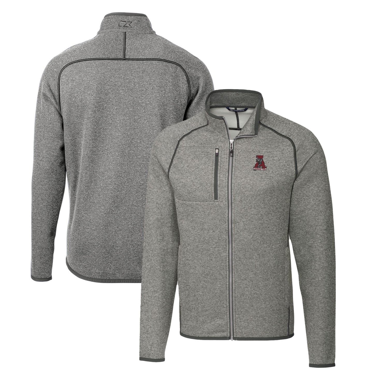 Men's Cutter & Buck Heather Gray Alabama Crimson Tide Mainsail Sweater-Knit Big & Tall Full-Zip Jacket