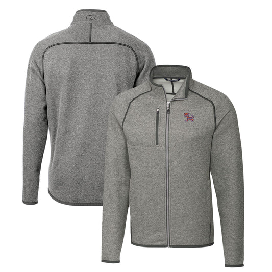 Men's Cutter & Buck Heather Gray Clemson Tigers Mainsail Sweater-Knit Big & Tall Full-Zip Jacket