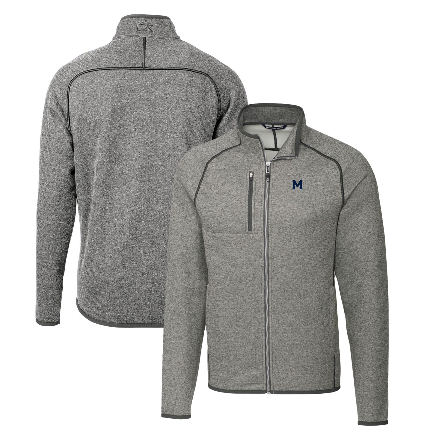 Men's Cutter & Buck Heather Gray Michigan Wolverines Mainsail Sweater-Knit Big & Tall Full-Zip Jacket