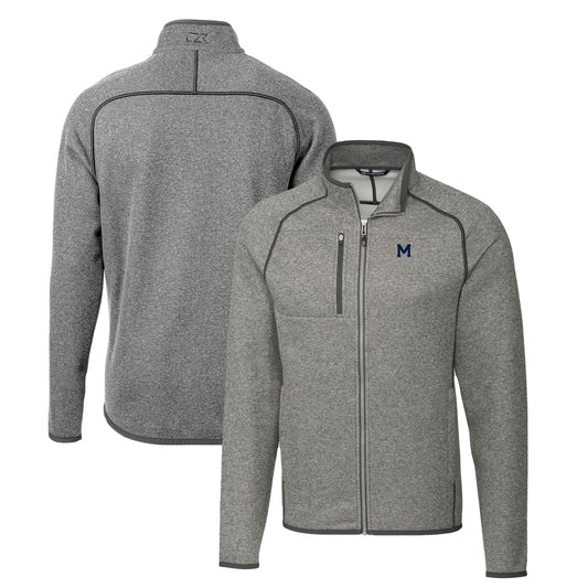 Men's Cutter & Buck Heather Gray Michigan Wolverines Mainsail Sweater-Knit Big & Tall Full-Zip Jacket