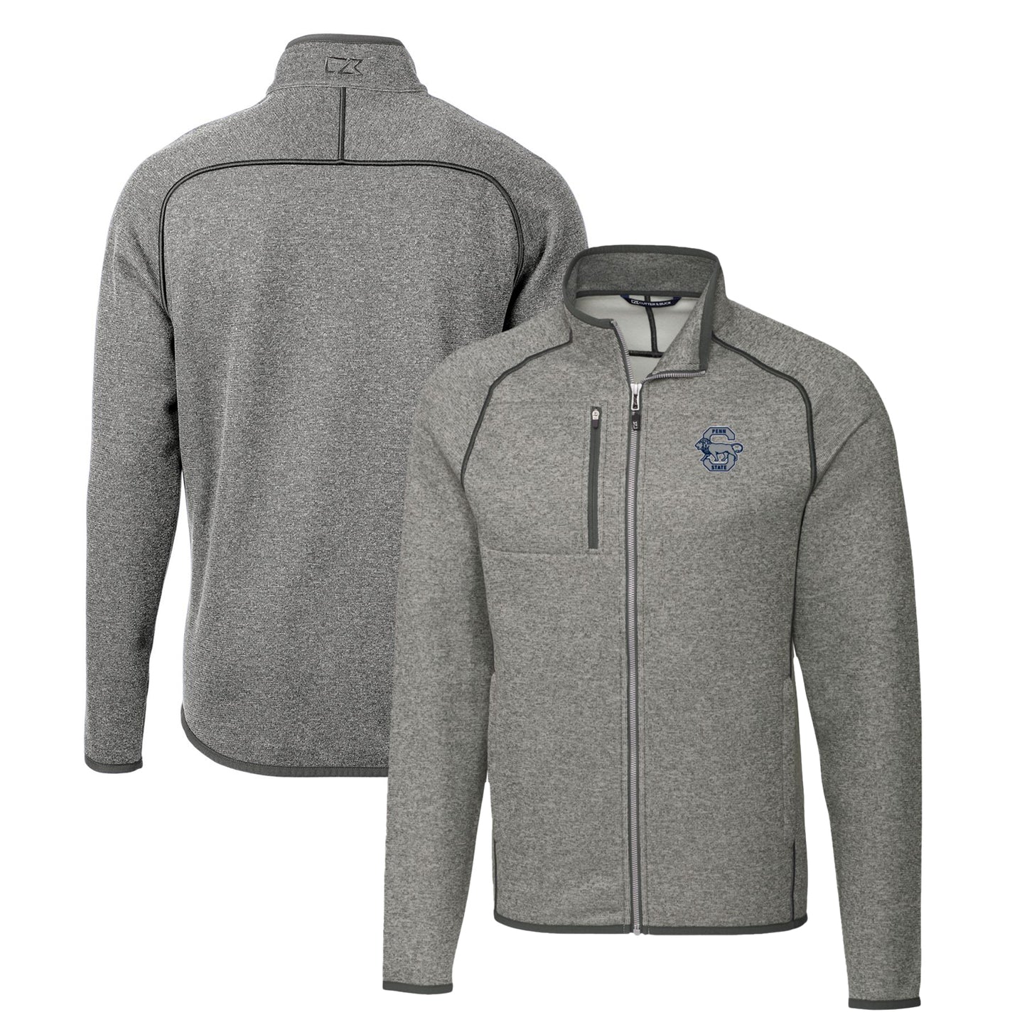 Men's Cutter & Buck Heather Gray Penn State Nittany Lions Mainsail Sweater-Knit Big & Tall Full-Zip Jacket