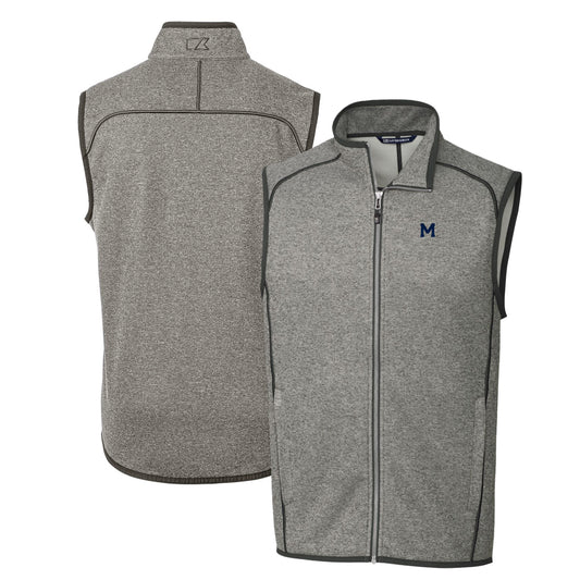 Men's Cutter & Buck Heather Gray Michigan Wolverines Mainsail Sweater-Knit Big & Tall Full-Zip Vest