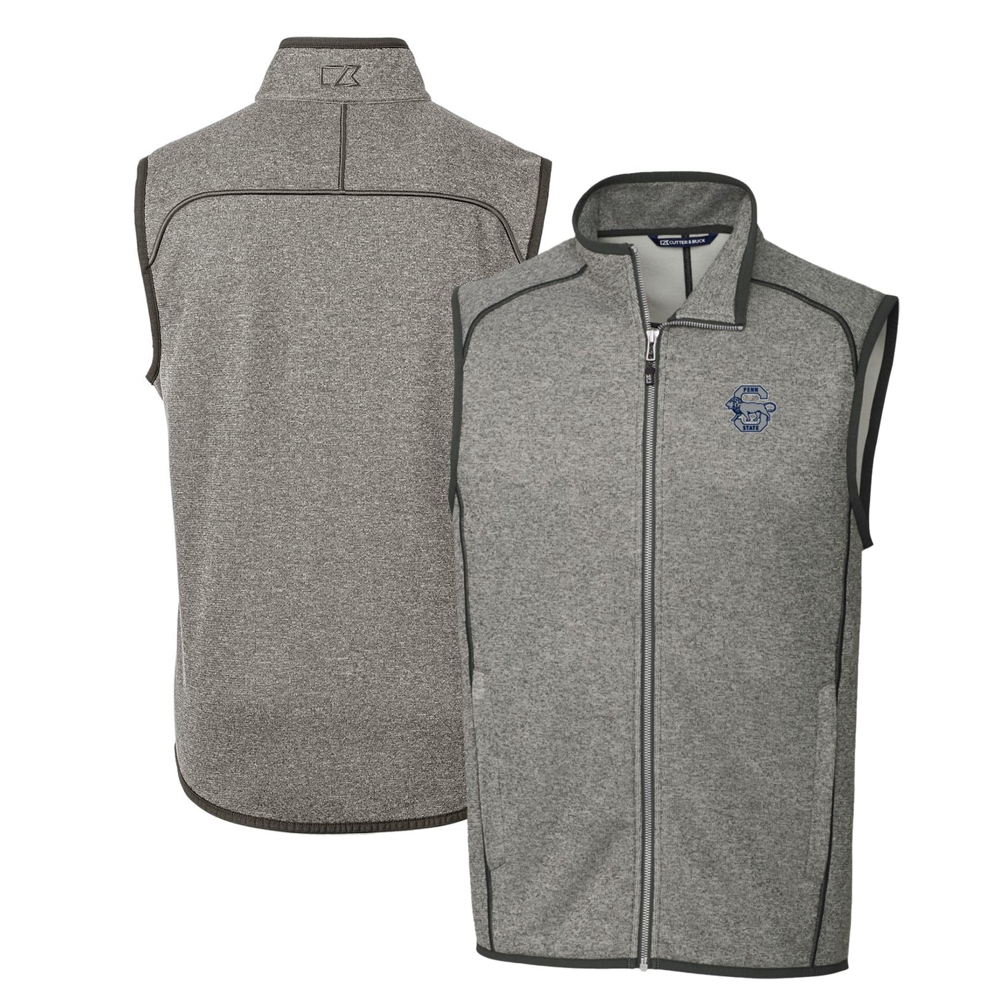 Men's Cutter & Buck Heather Gray Penn State Nittany Lions Mainsail Sweater-Knit Big & Tall Full-Zip Vest