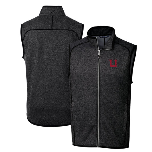 Men's Cutter & Buck Heather Charcoal Utah Utes Mainsail Sweater-Knit Big & Tall Full-Zip Vest