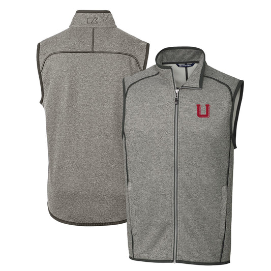 Men's Cutter & Buck Heather Gray Utah Utes Mainsail Sweater-Knit Big & Tall Full-Zip Vest