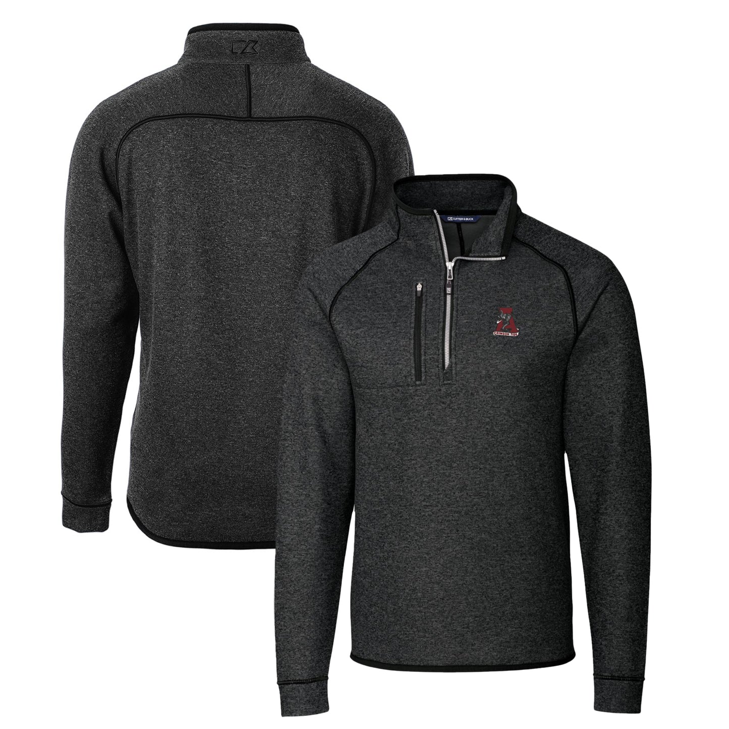 Men's Cutter & Buck Heather Charcoal Alabama Crimson Tide Mainsail Sweater-Knit Big & Tall Half-Zip Pullover Jacket