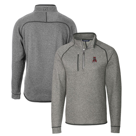 Men's Cutter & Buck Heather Gray Alabama Crimson Tide Mainsail Sweater-Knit Big & Tall Half-Zip Pullover Jacket