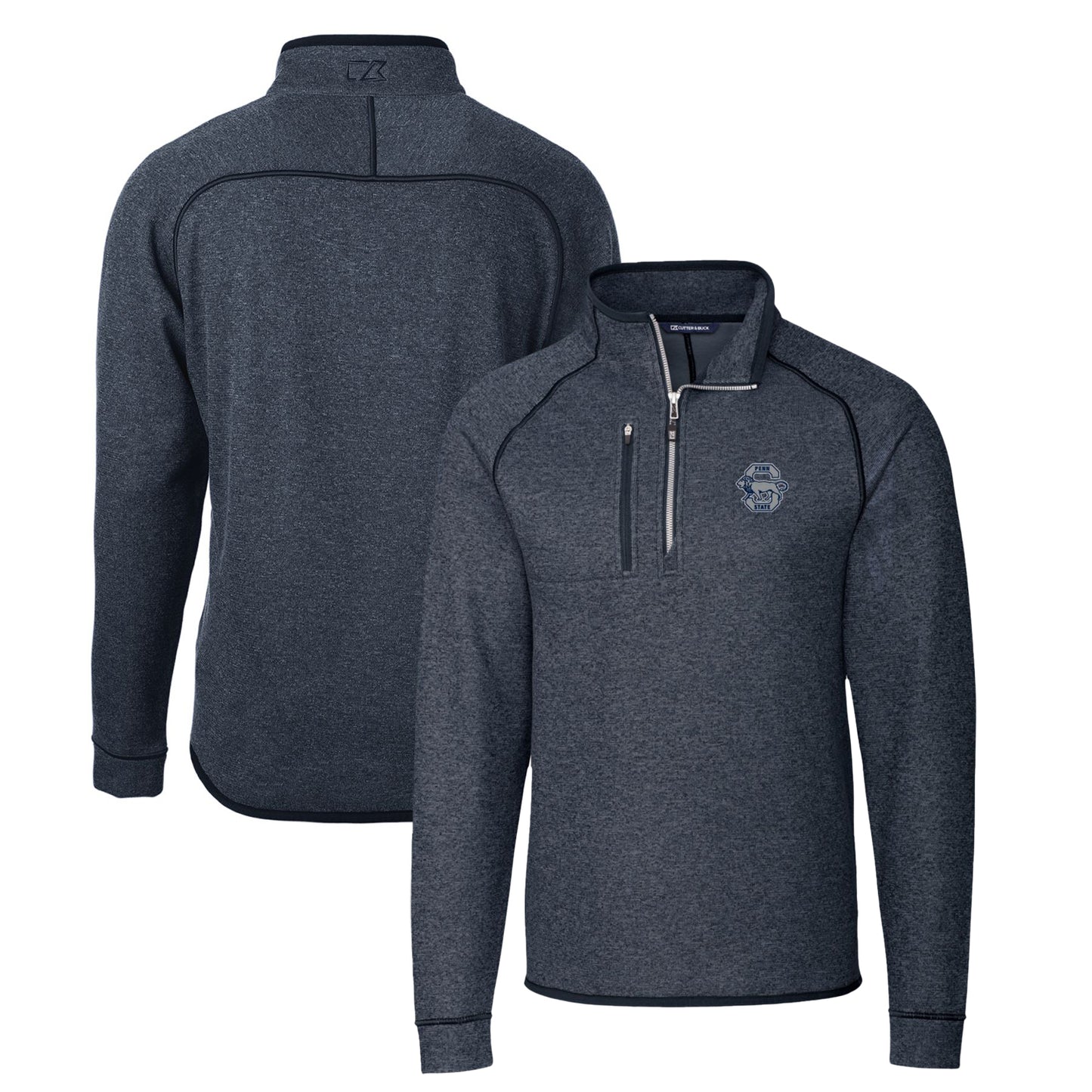 Men's Cutter & Buck Heather Navy Penn State Nittany Lions Mainsail Sweater-Knit Big & Tall Half-Zip Pullover Jacket