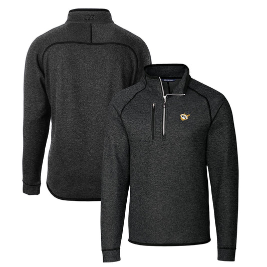 Men's Cutter & Buck Heather Charcoal West Virginia Mountaineers Mainsail Sweater-Knit Big & Tall Half-Zip Pullover Jacket