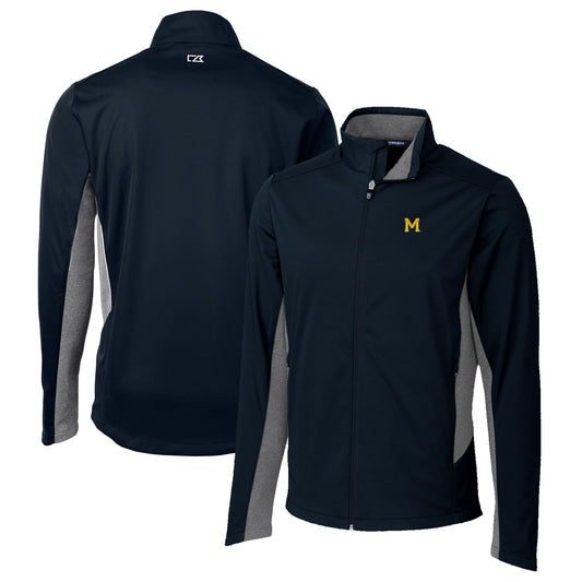 Men's Cutter & Buck Navy Michigan Wolverines Navigate Softshell Big & Tall Full-Zip Jacket