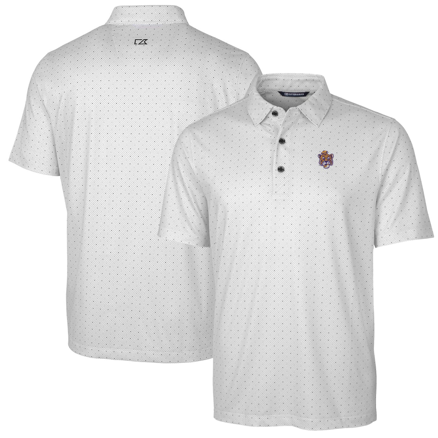 Men's Cutter & Buck Charcoal LSU Tigers Team Logo Big & Tall Pike Double Dot Print Stretch Polo