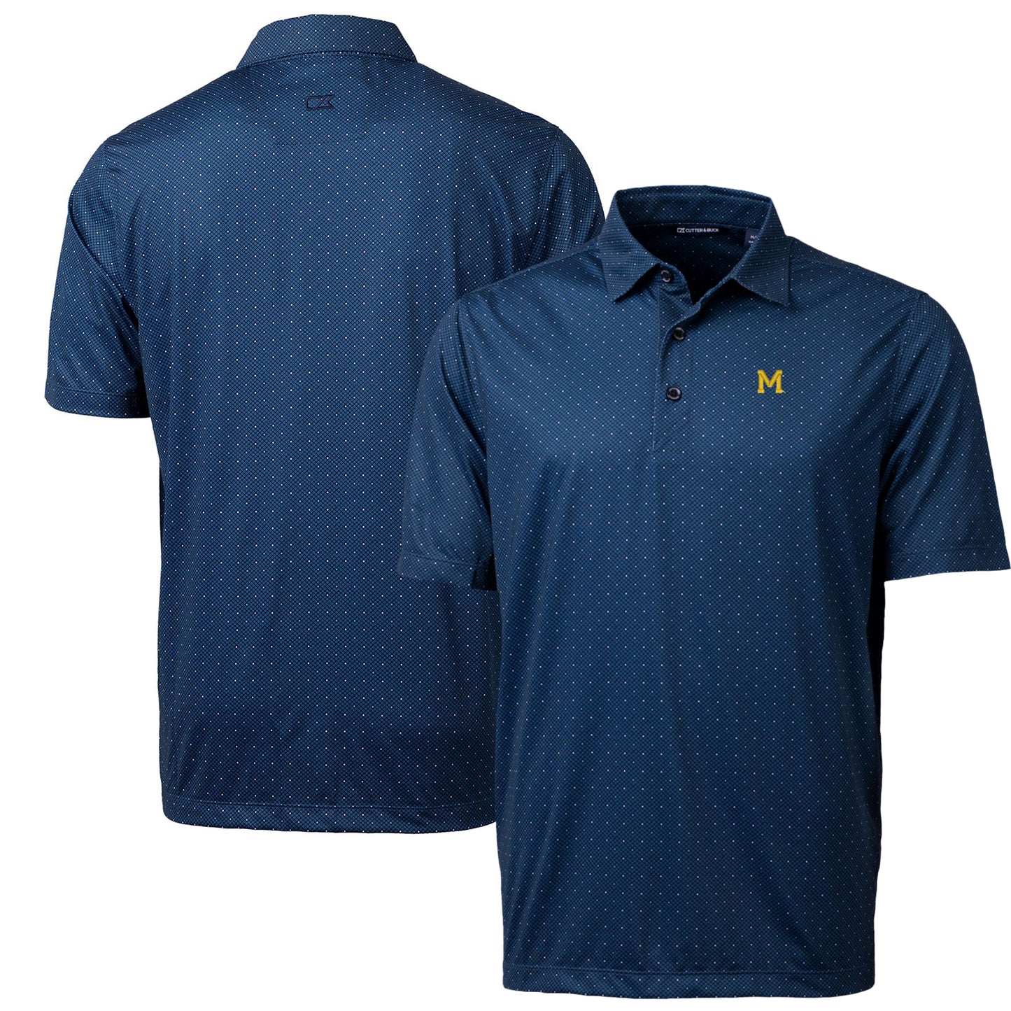 Men's Cutter & Buck Navy Michigan Wolverines Team Logo Big & Tall Pike Double Dot Print Stretch Polo