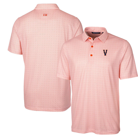 Men's Cutter & Buck Orange Virginia Cavaliers Vintage Team Logo Big & Tall Pike Double Dot Print Stretch Polo