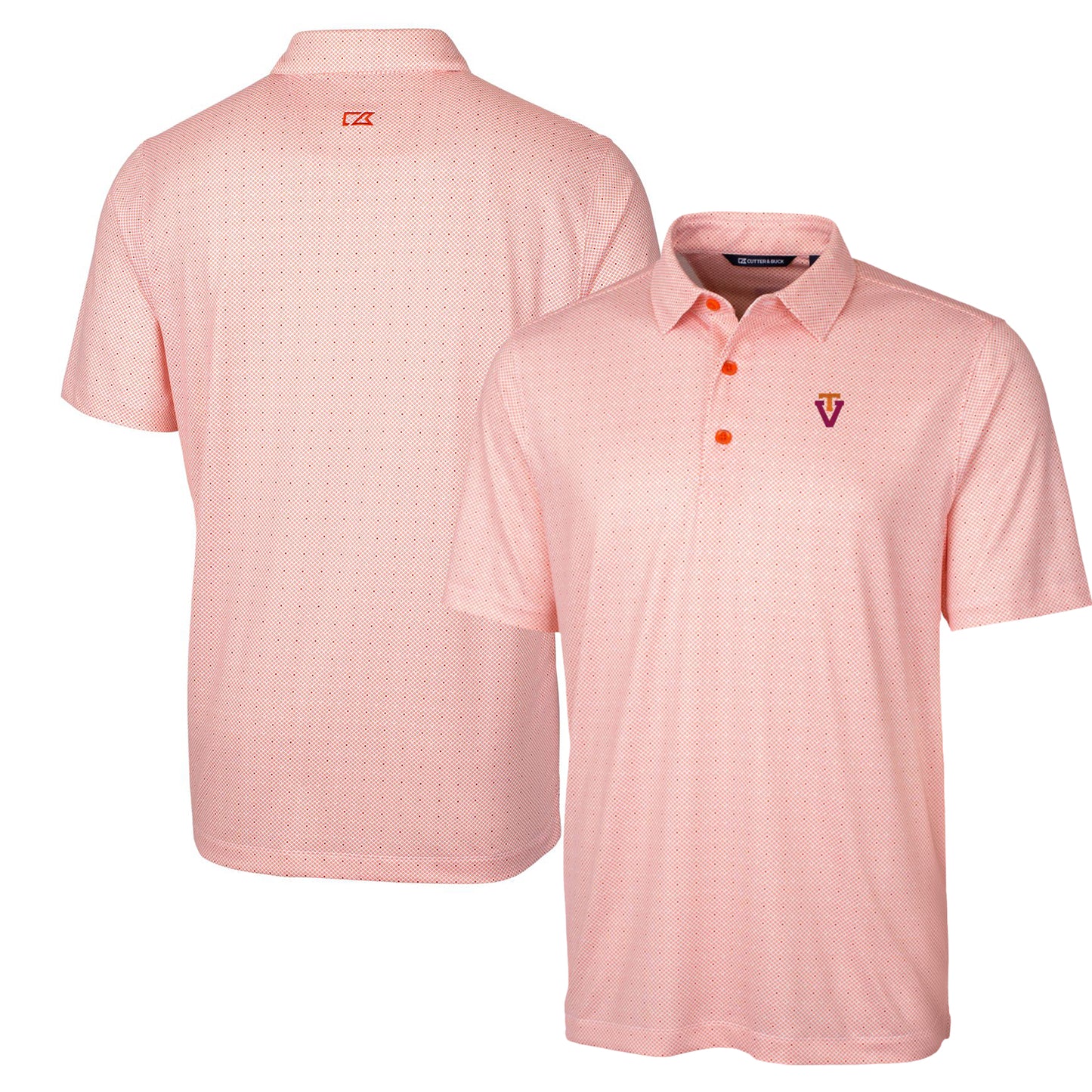 Men's Cutter & Buck Orange Virginia Tech Hokies Team Logo Big & Tall Pike Double Dot Print Stretch Polo