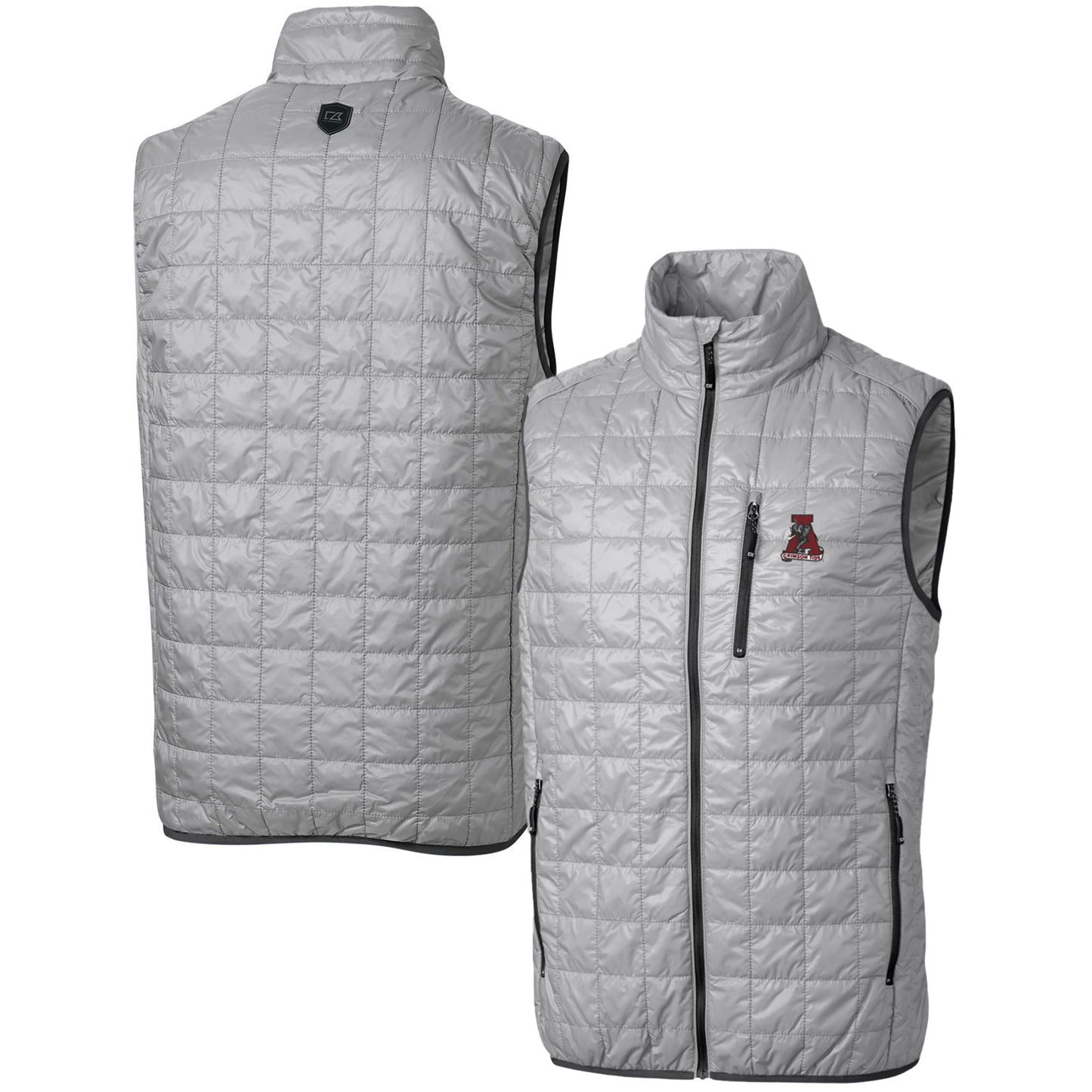 Men's Cutter & Buck Gray Alabama Crimson Tide Team Logo Big & Tall Rainier PrimaLoft Eco Insulated Full-Zip Puffer Vest