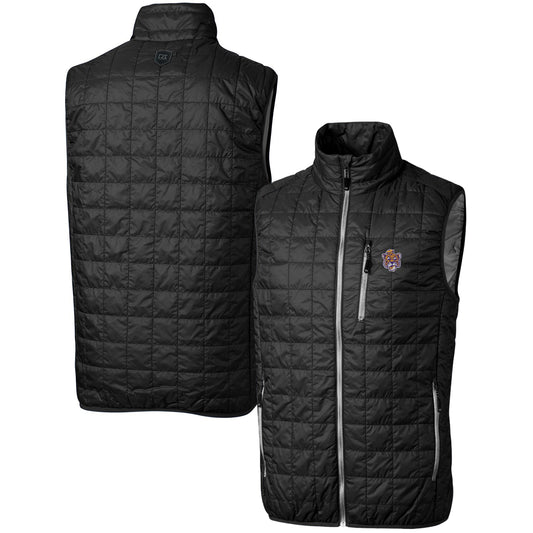 Men's Cutter & Buck Black LSU Tigers Team Logo Big & Tall Rainier PrimaLoft Eco Insulated Full-Zip Puffer Vest