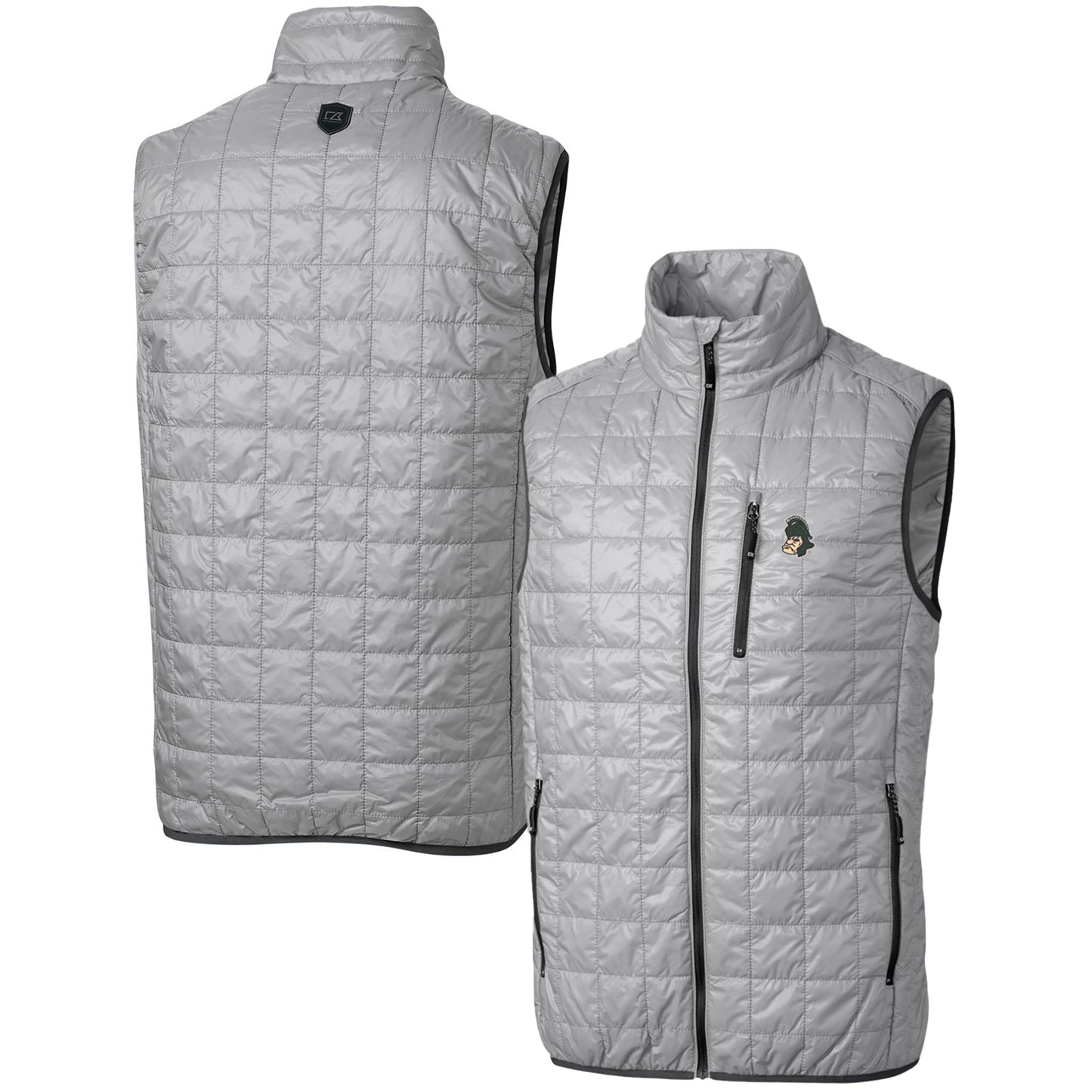 Men's Cutter & Buck Gray Michigan State Spartans Team Logo Big & Tall Rainier PrimaLoft Eco Insulated Full-Zip Puffer Vest