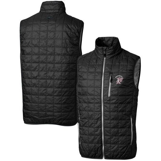 Men's Cutter & Buck Black Mississippi State Bulldogs Team Logo Big & Tall Rainier PrimaLoft Eco Insulated Full-Zip Puffer Vest