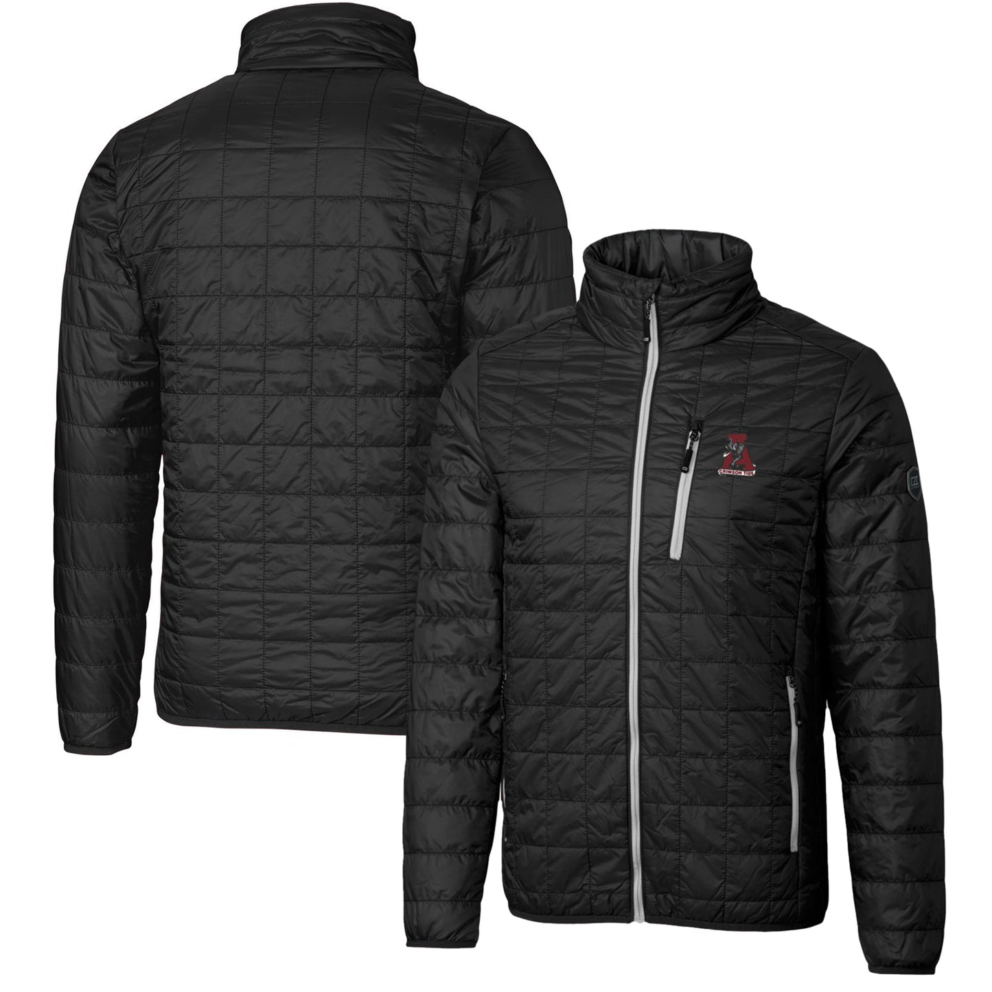 Men's Cutter & Buck Black Alabama Crimson Tide Team Logo Big & Tall Rainier PrimaLoft Eco Insulated Full-Zip Puffer Jacket