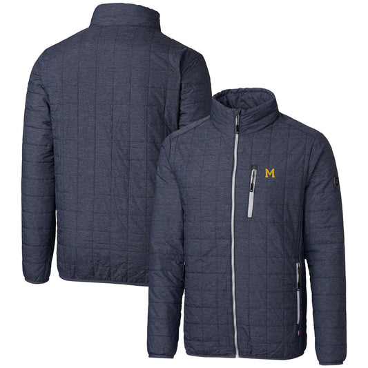Men's Cutter & Buck Heather Navy Michigan Wolverines Team Logo Big & Tall Rainier PrimaLoft Eco Insulated Full-Zip Puffer Jacket