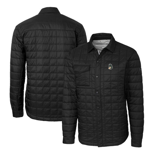 Men's Cutter & Buck Black Michigan State Spartans Team Logo Big & Tall Rainier PrimaLoft Eco Insulated Quilted Button-Up Shacket