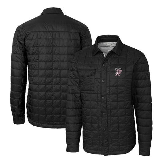 Men's Cutter & Buck Black Mississippi State Bulldogs Team Logo Big & Tall Rainier PrimaLoft Eco Insulated Quilted Button-Up Shacket