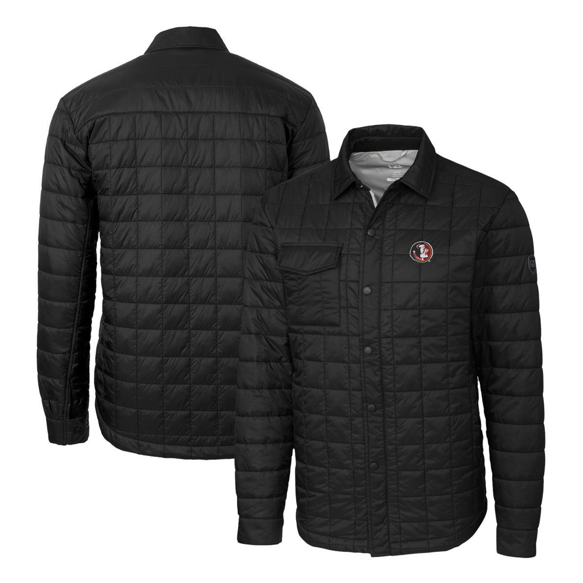 Men's Cutter & Buck Black Florida State Seminoles Team Logo Big & Tall Rainier PrimaLoft Eco Insulated Quilted Button-Up Shacket