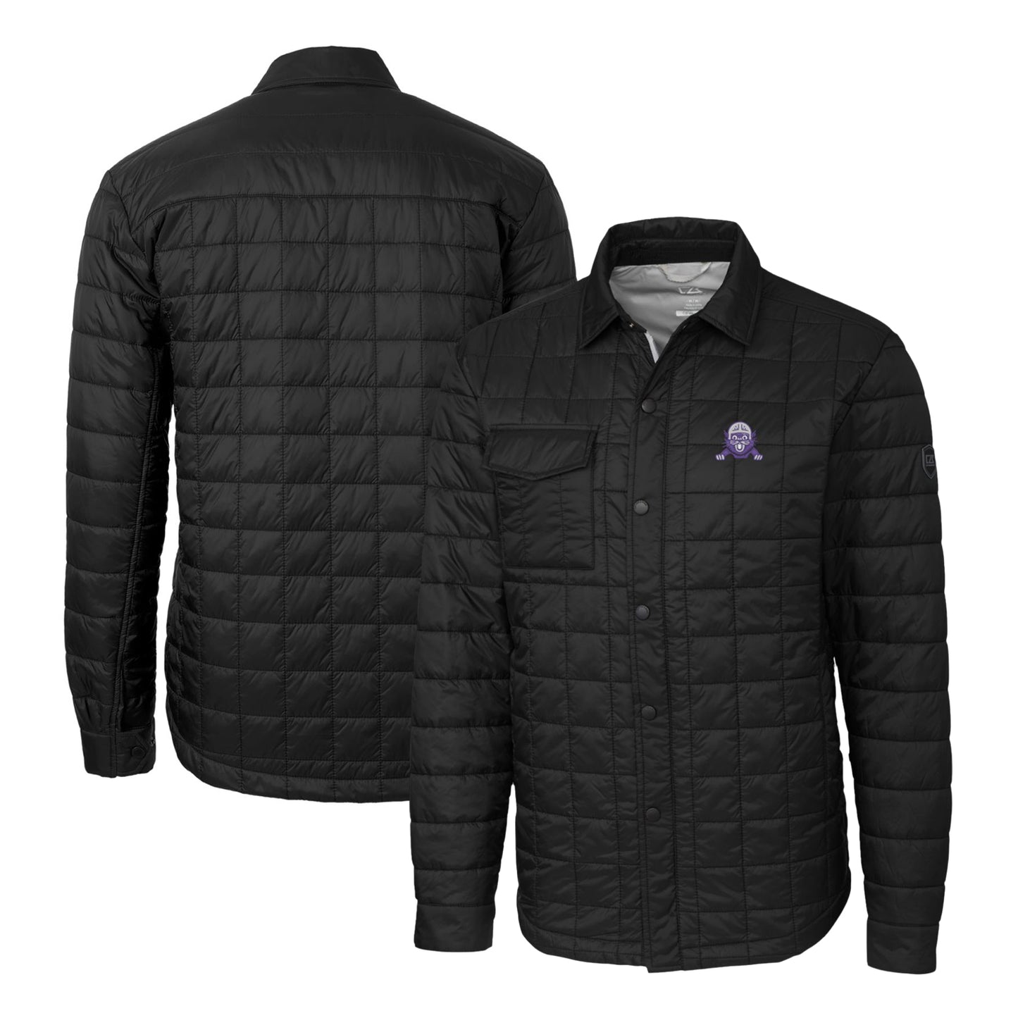 Men's Cutter & Buck Black Northwestern Wildcats Team Logo Big & Tall Rainier PrimaLoft Eco Insulated Quilted Button-Up Shacket