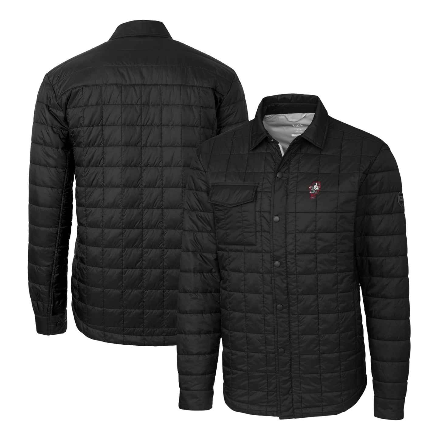 Men's Cutter & Buck Black Ohio State Buckeyes Team Logo Big & Tall Rainier PrimaLoft Eco Insulated Quilted Button-Up Shacket