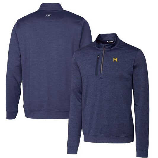 Men's Cutter & Buck Navy Michigan Wolverines Vault Big & Tall Stealth Quarter-Zip Pullover Top