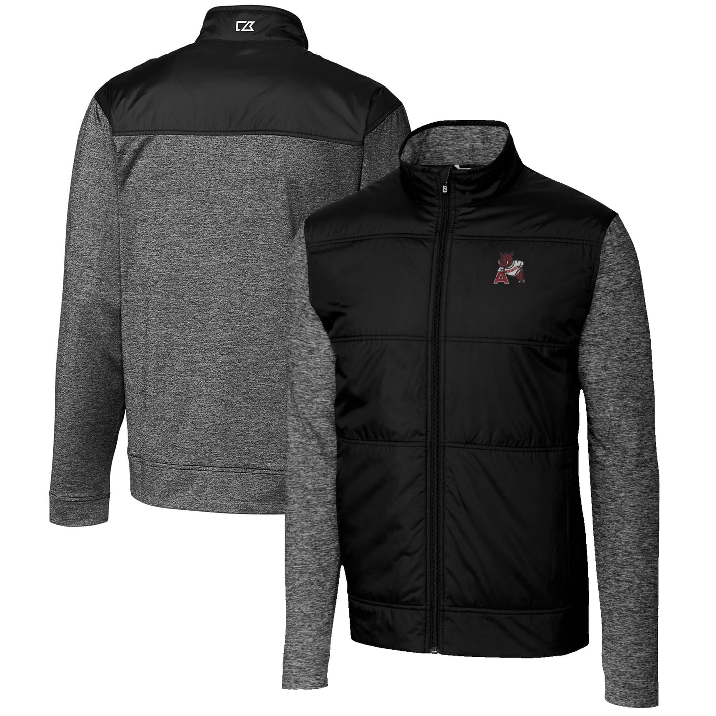 Men's Cutter & Buck Black Arkansas Razorbacks Vault Big & Tall Stealth Hybrid Quilted Full-Zip Windbreaker Jacket