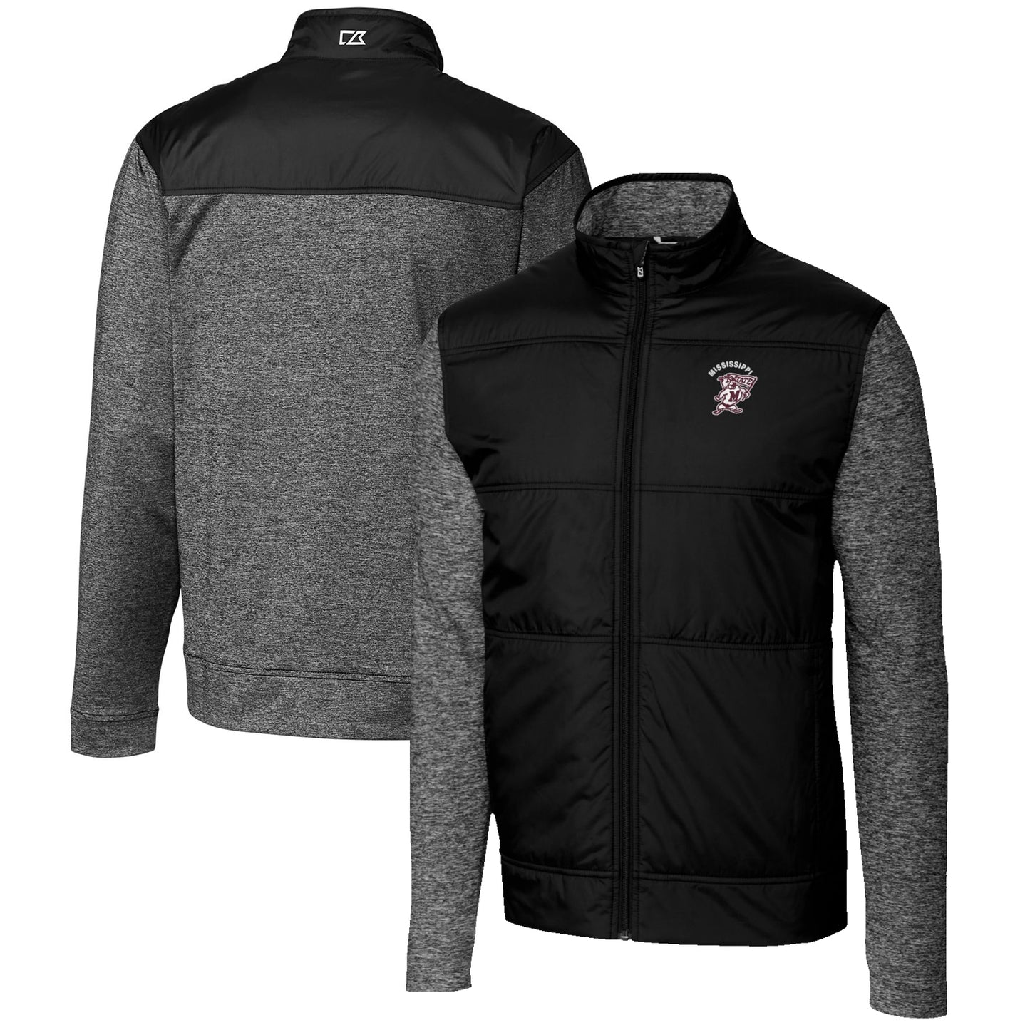 Men's Cutter & Buck Black Mississippi State Bulldogs Vault Big & Tall Stealth Hybrid Quilted Full-Zip Windbreaker Jacket