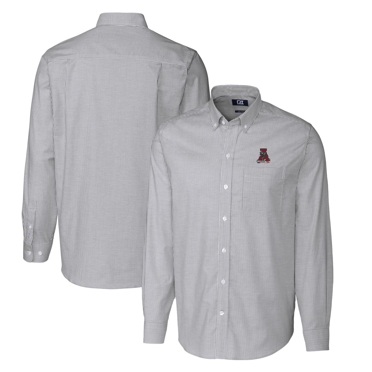 Men's Cutter & Buck Charcoal Alabama Crimson Tide Vault Big & Tall Oxford Stripe Long Sleeve Button-Down Shirt