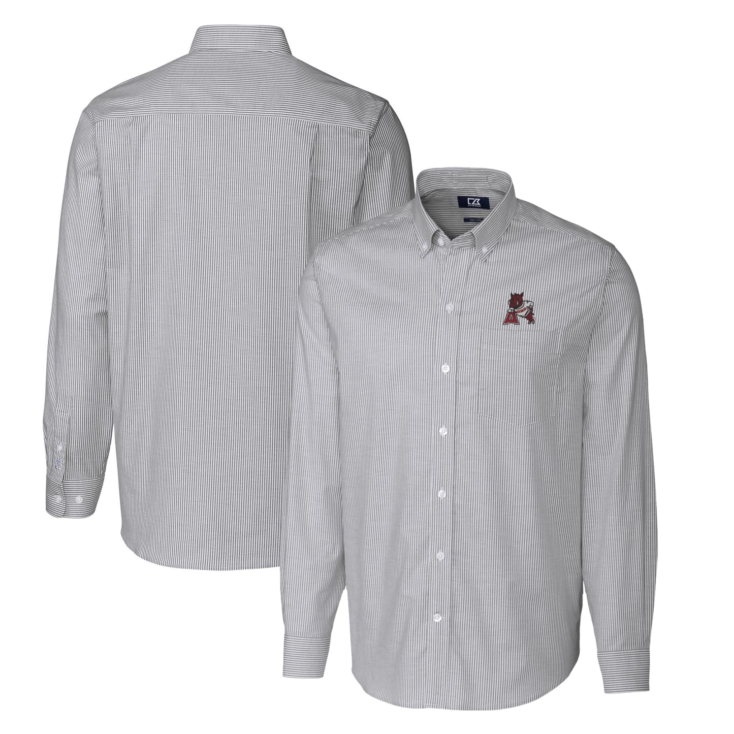 Men's Cutter & Buck Charcoal Arkansas Razorbacks Vault Big & Tall Oxford Stripe Long Sleeve Button-Down Shirt