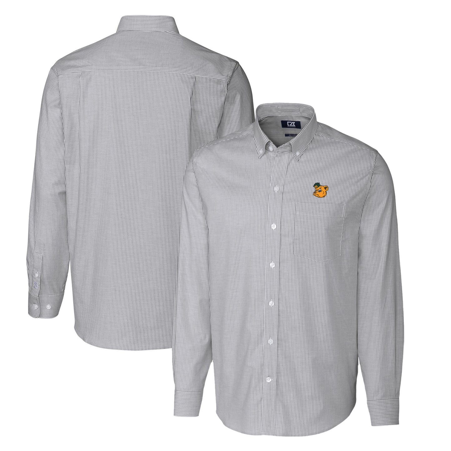 Men's Cutter & Buck Charcoal Baylor Bears Vault Big & Tall Oxford Stripe Long Sleeve Button-Down Shirt