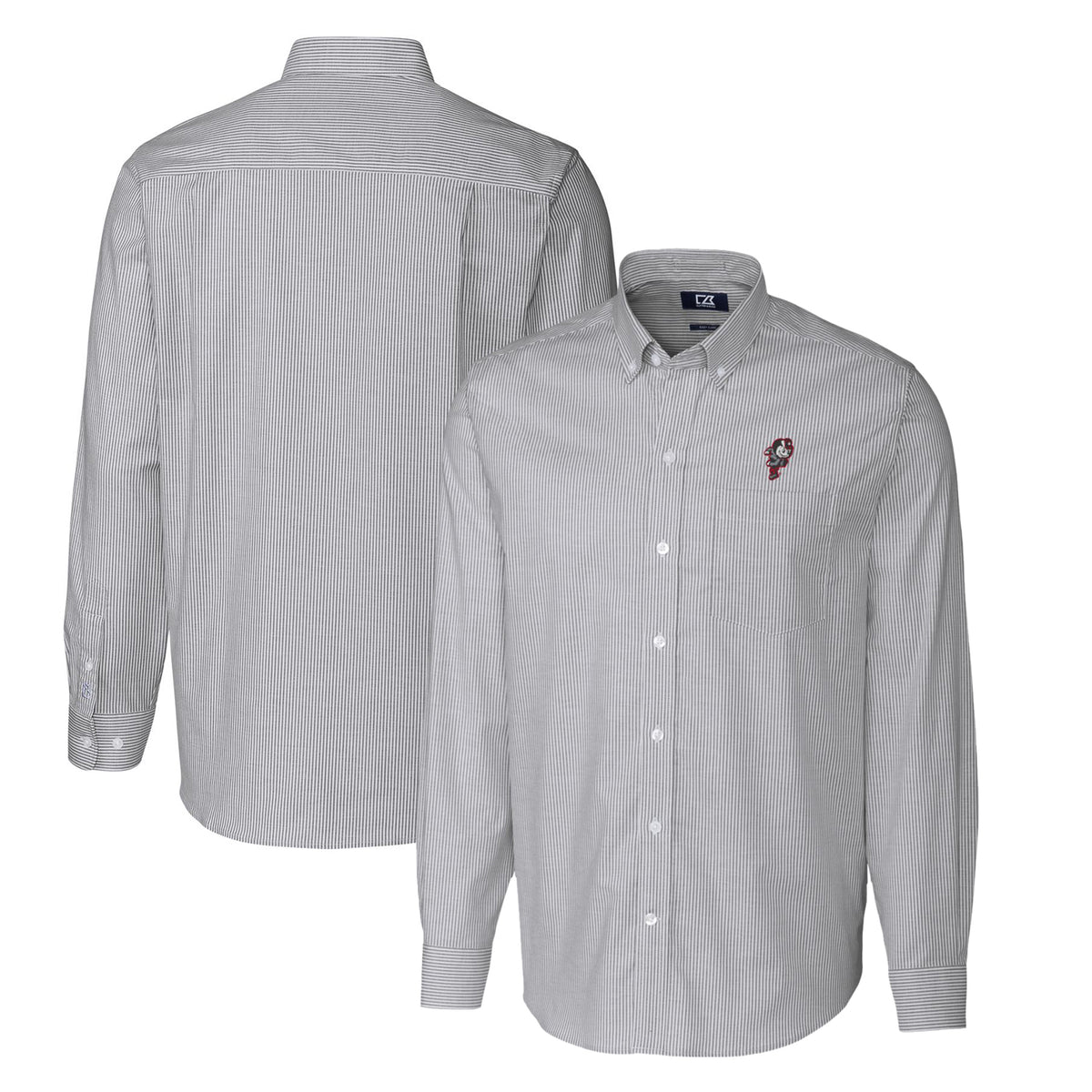 Men's Cutter & Buck Charcoal Ohio State Buckeyes Vault Big & Tall Oxford Stripe Long Sleeve Button-Down Shirt