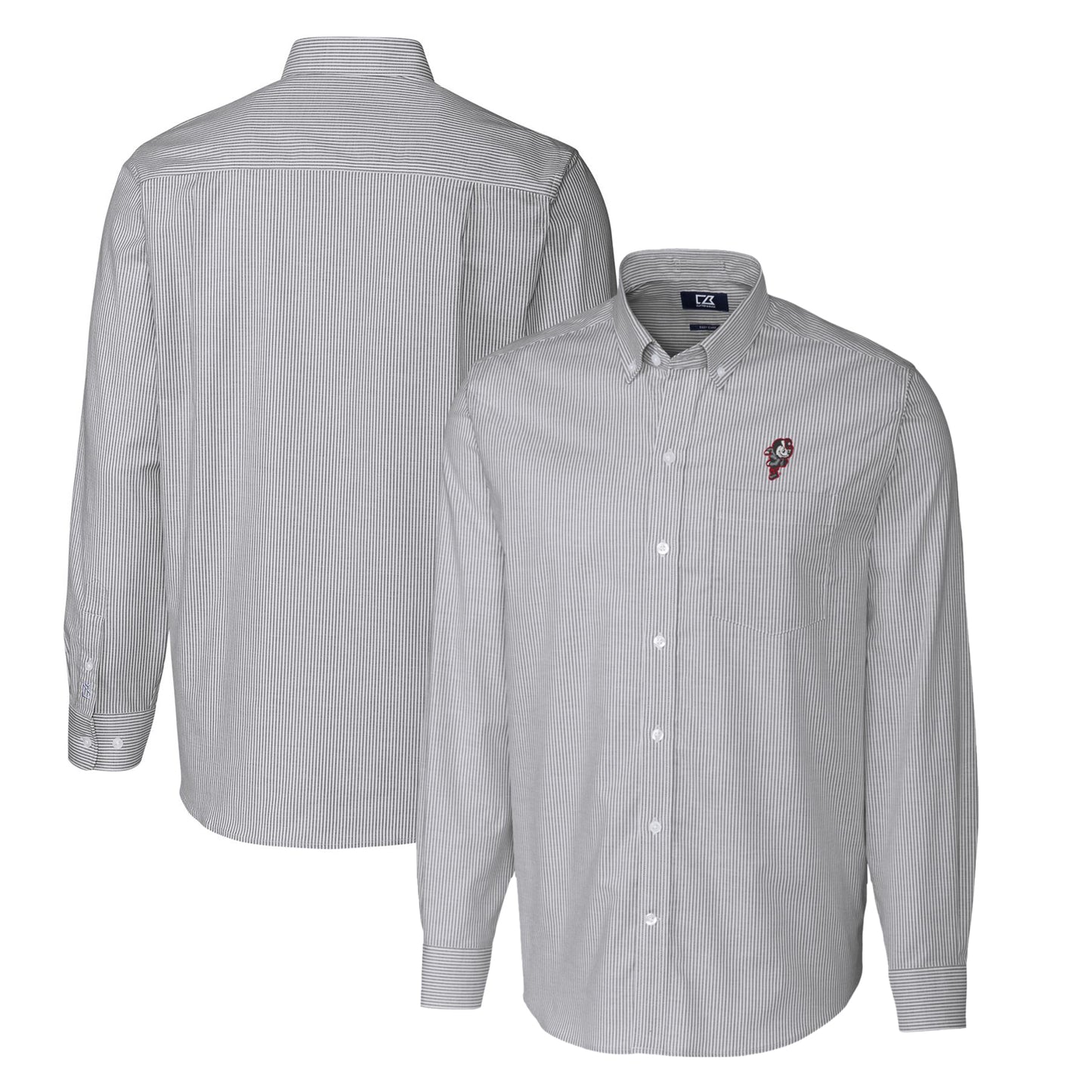 Men's Cutter & Buck Charcoal Ohio State Buckeyes Vault Big & Tall Oxford Stripe Long Sleeve Button-Down Shirt