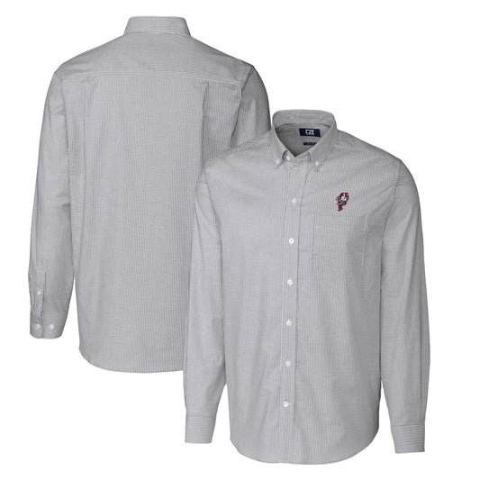 Men's Cutter & Buck Charcoal Ohio State Buckeyes Vault Big & Tall Oxford Stripe Long Sleeve Button-Down Shirt