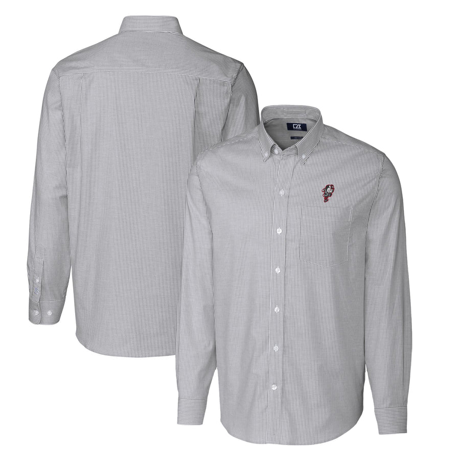 Men's Cutter & Buck Charcoal Ohio State Buckeyes Vault Big & Tall Oxford Stripe Long Sleeve Button-Down Shirt