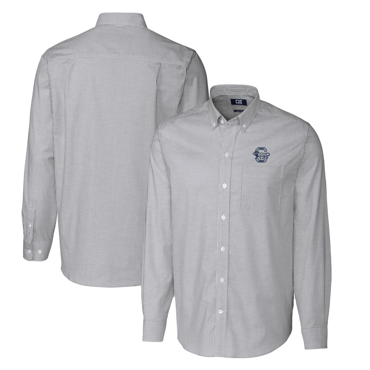 Men's Cutter & Buck Charcoal Penn State Nittany Lions Vault Big & Tall Oxford Stripe Long Sleeve Button-Down Shirt