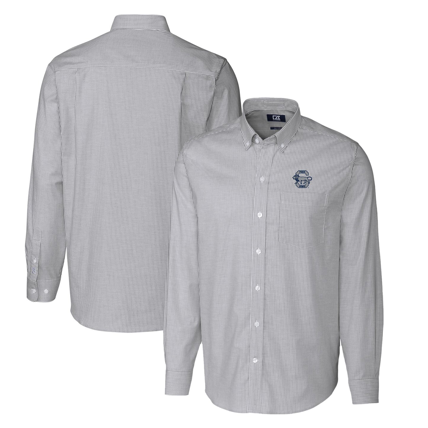 Men's Cutter & Buck Charcoal Penn State Nittany Lions Vault Big & Tall Oxford Stripe Long Sleeve Button-Down Shirt