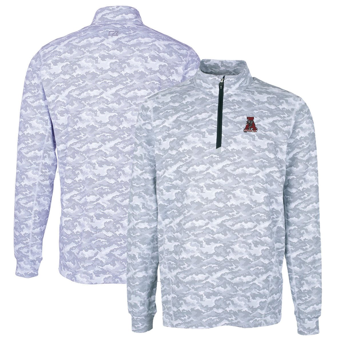 Men's Cutter & Buck Charcoal Alabama Crimson Tide Vault Big & Tall Traverse Camo Print Stretch Quarter-Zip Pullover Top