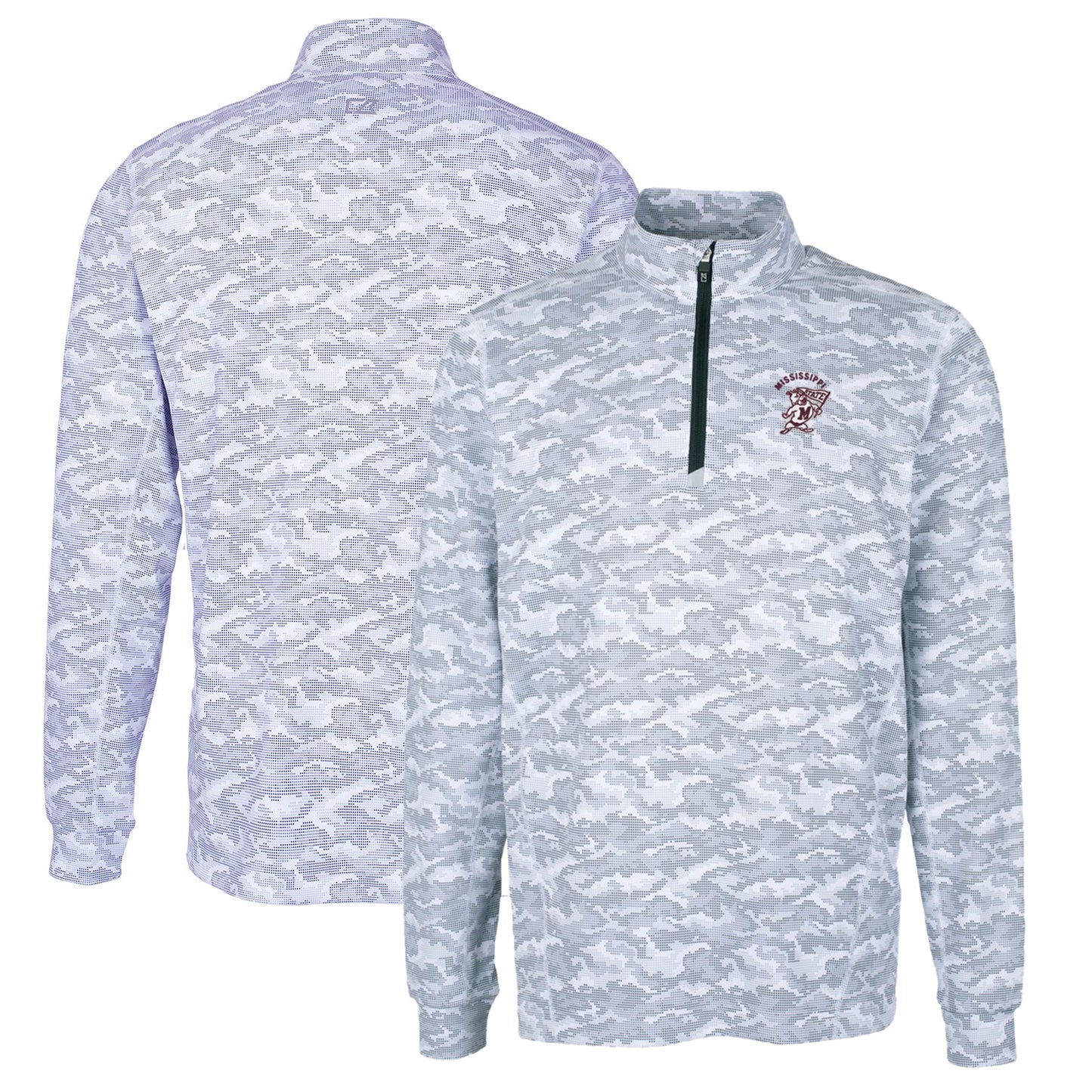 Men's Cutter & Buck Charcoal Mississippi State Bulldogs Vault Big & Tall Traverse Camo Print Stretch Quarter-Zip Pullover Top