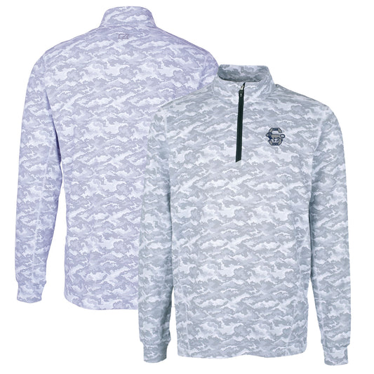 Men's Cutter & Buck Charcoal Penn State Nittany Lions Vault Big & Tall Traverse Camo Print Stretch Quarter-Zip Pullover Top