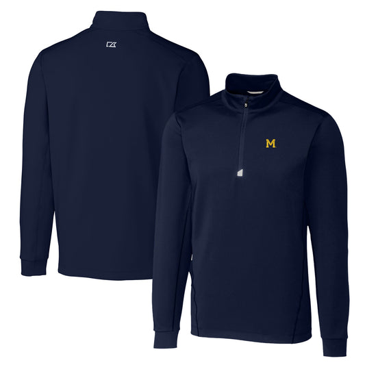 Men's Cutter & Buck Navy Michigan Wolverines Big & Tall Traverse Stretch Quarter-Zip Pullover Top