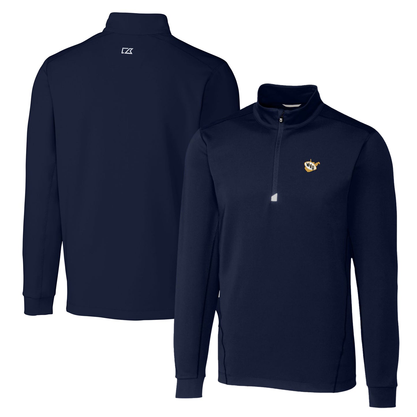 Men's Cutter & Buck Navy West Virginia Mountaineers Big & Tall Traverse Stretch Quarter-Zip Pullover Top