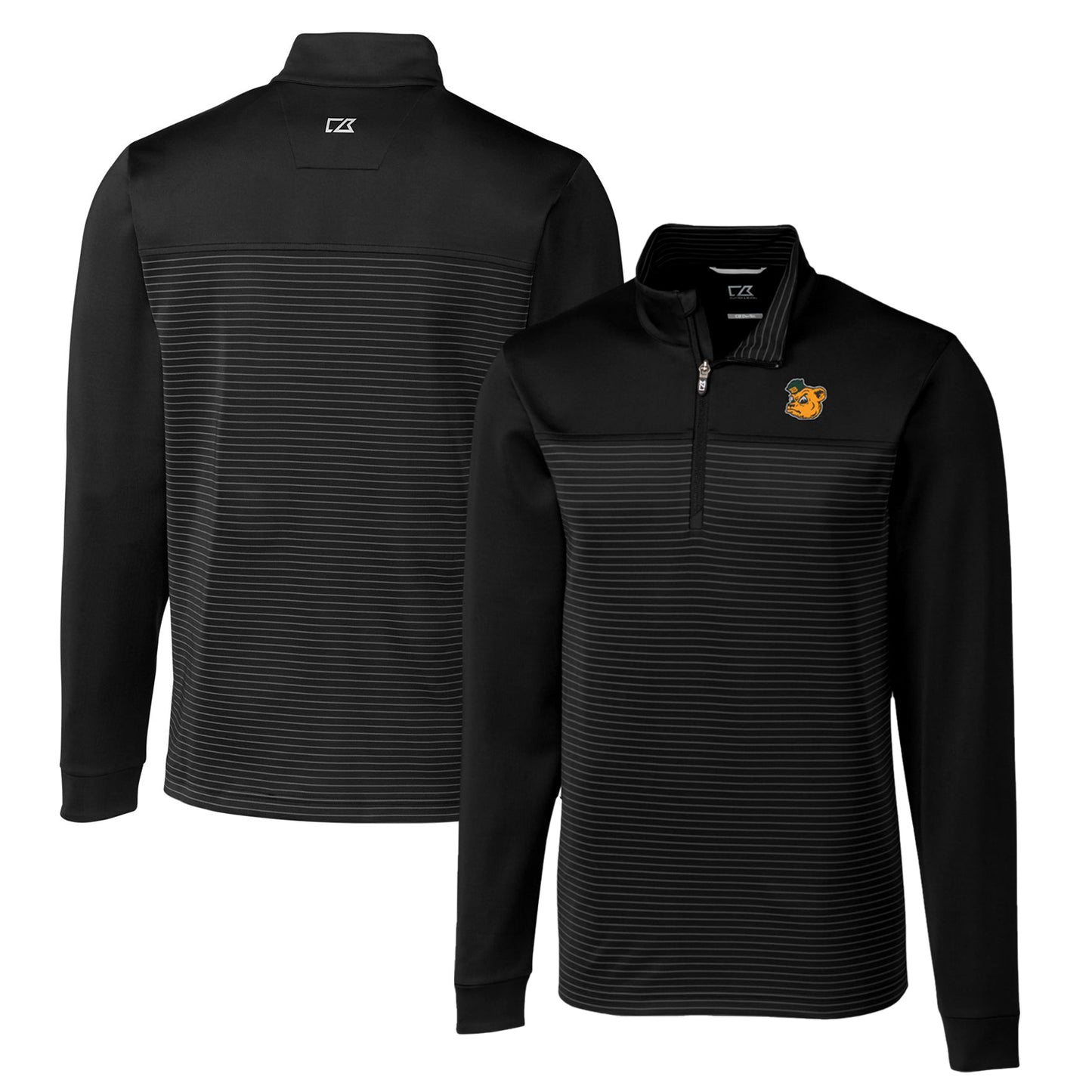 Men's Cutter & Buck Black Baylor Bears Big & Tall Traverse Stripe Stretch Quarter-Zip Pullover Top